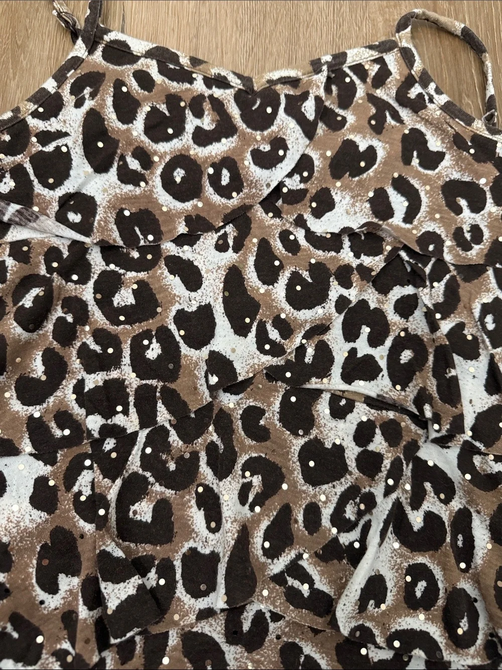 Justice Leopard Print Ruffle Cami Tank Top - Brown, Size 10